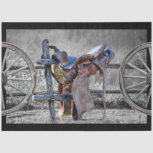 Horse Saddle Corral Fence Western Wagon Wheels  Tissue Paper