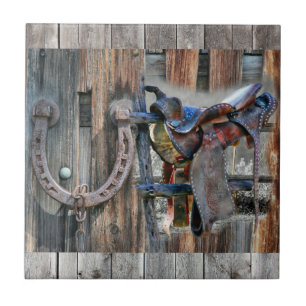 Horse Saddle Horseshoe Rustic Western Ceramic Tile