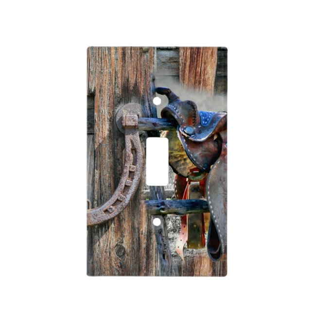 Horse Saddle Horseshoe Rustic Western Light Switch Cover (Front)