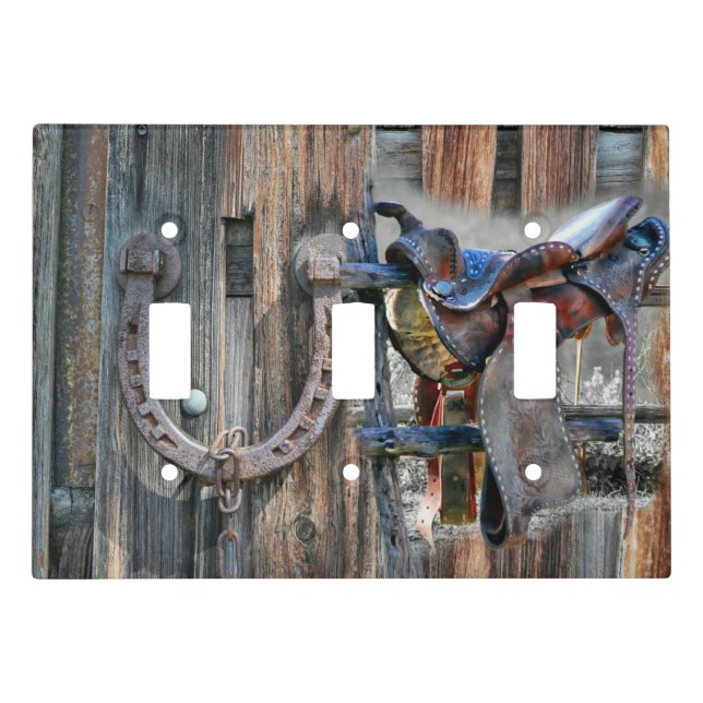 Horse Saddle Horseshoe Rustic Western Light Switch Cover (Front)