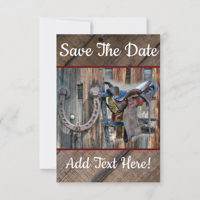Horse Saddle Horseshoe Rustic Western Save The Dat Date (Front)