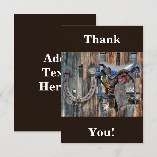 Horse Saddle Horseshoe Rustic Western Thank You Ca Card (Front/Back)