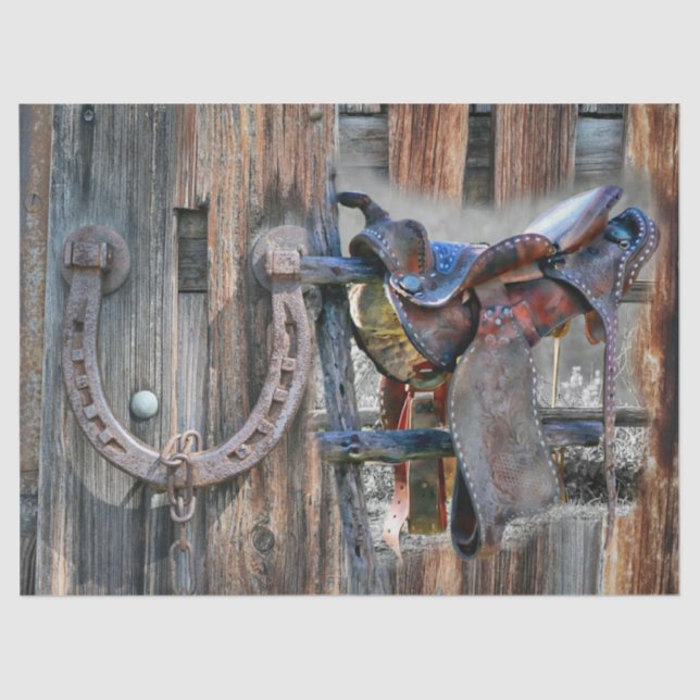 Horse Saddle Horseshoe Rustic Western Tissue Paper (Front)