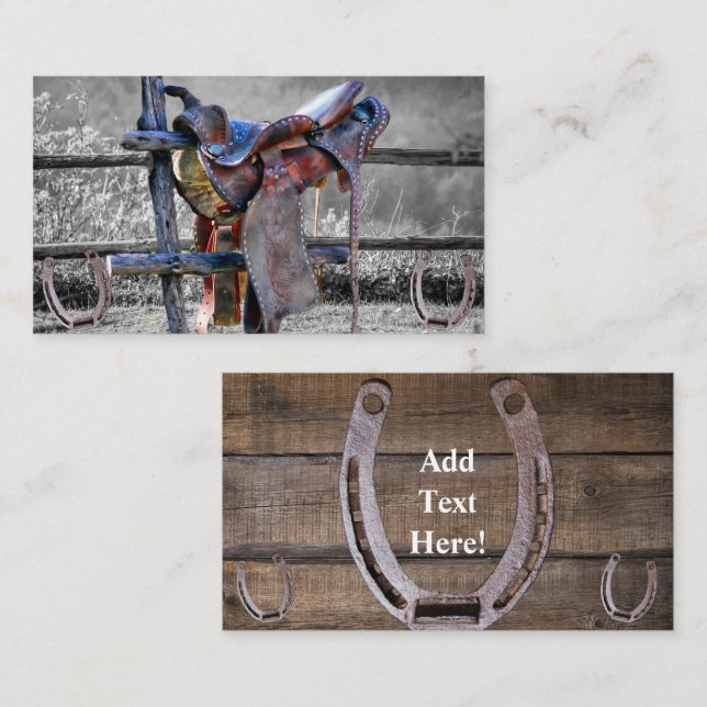Horse Saddle On Corral Fence Western Business Card (Front/Back)