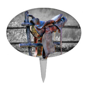Horse Saddle On Corral Fence Western Cake Topper