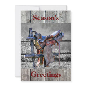 Horse Saddle On Corral Fence Western Holiday Card