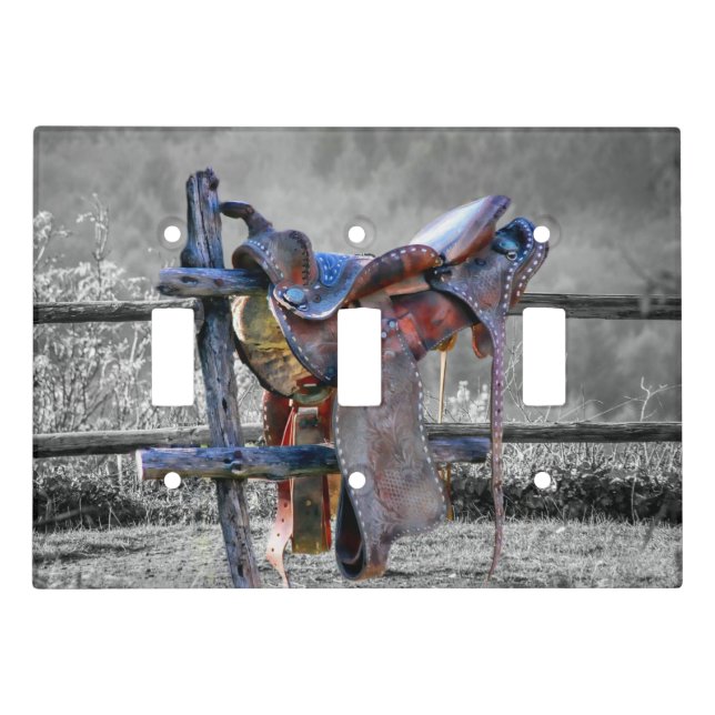 Horse Saddle On Corral Fence Western Light Switch Cover (Front)