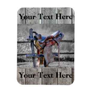 Horse Saddle On Corral Fence Western Magnet