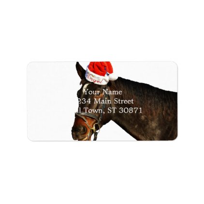 Horse santa - christmas horse - merry christmas label