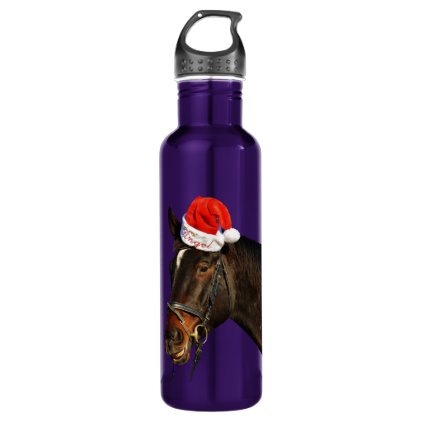 Horse santa - christmas horse - merry christmas water bottle