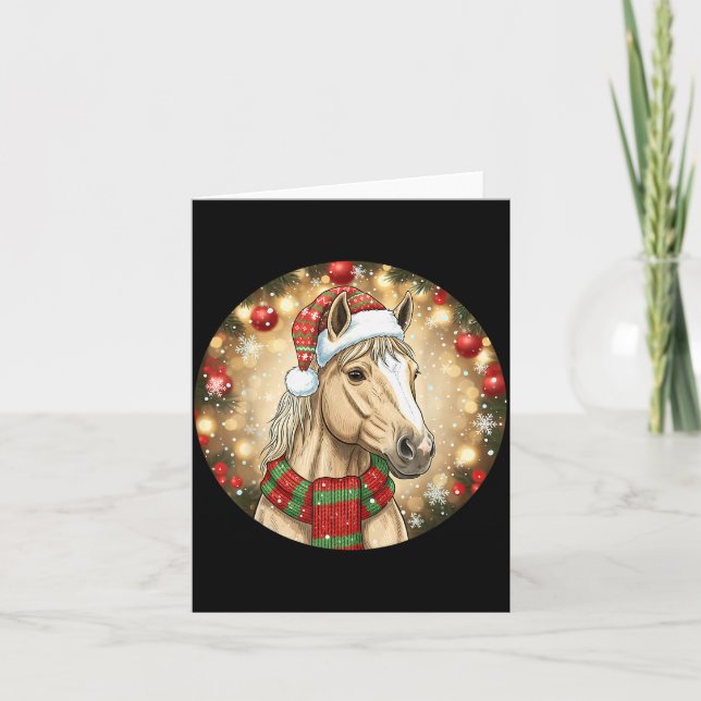 Horse Santa Hat Christmas Lights Family Matching W Card (Front)