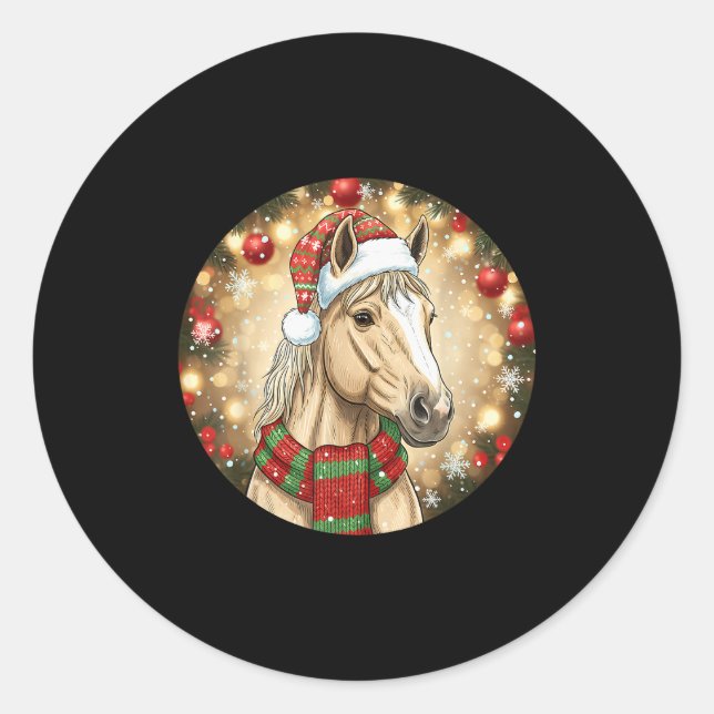 Horse Santa Hat Christmas Lights Family Matching W Classic Round Sticker (Front)