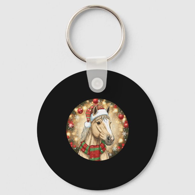 Horse Santa Hat Christmas Lights Family Matching W Keychain (Front)