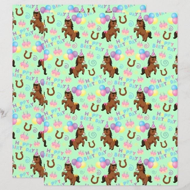 Horse Scrapbook Paper in Green (Front/Back)