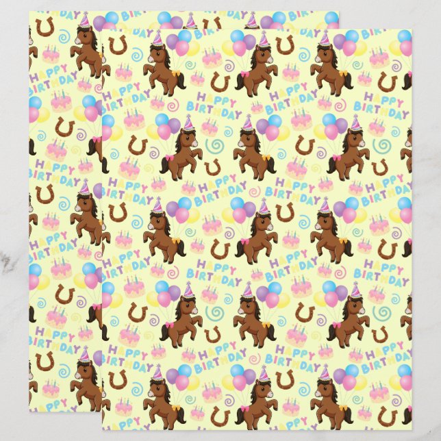 Horse Scrapbook Paper in Yellow (Front/Back)