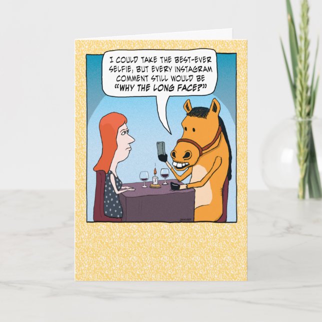 Horse Selfie With Long Face Funny Birthday Card (Front)