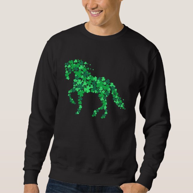 Horse Shamrock Horseback Riding Equestrian St Patr Sweatshirt (Front)