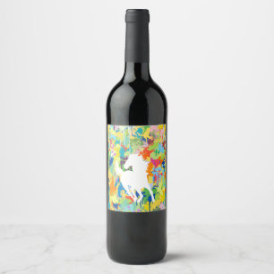 Horse Shape Colorful Splash Wine Label