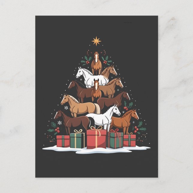 Horse Shaped Christmas Tree Equine Xmas  Announcement Postcard (Front)