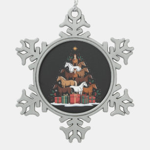 Horse Shaped Christmas Tree Equine Xmas Snowflake Pewter Christmas Ornament