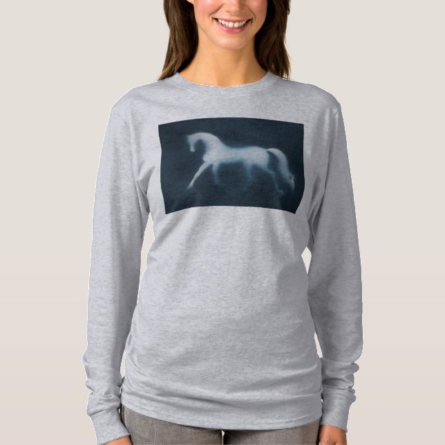 Horse Shilhouette Gray Off The Shoulder Sweatshirt T-Shirt (Front)