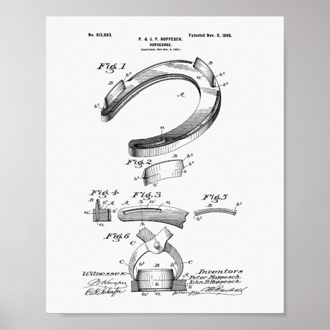 Horse Shoe 1898 Patent Art White Paper Poster (Front)