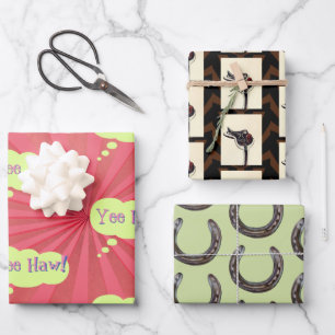 horse shoes saddles, yeehaw! wrapping paper sheets