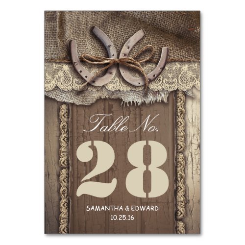 Horse shoes western wedding table number cards