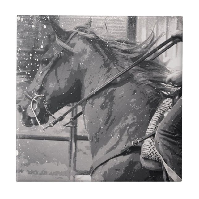 Horse Show Grunge Black and White Ceramic Tile (Front)