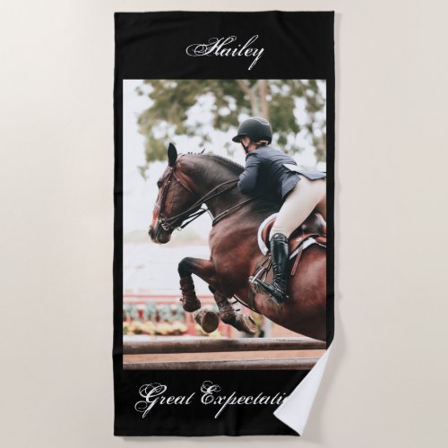Horse Show _ Horse  Rider Personalized Beach Towel