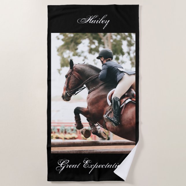 Horse Show - Horse & Rider Personalized Beach Towel (Front)
