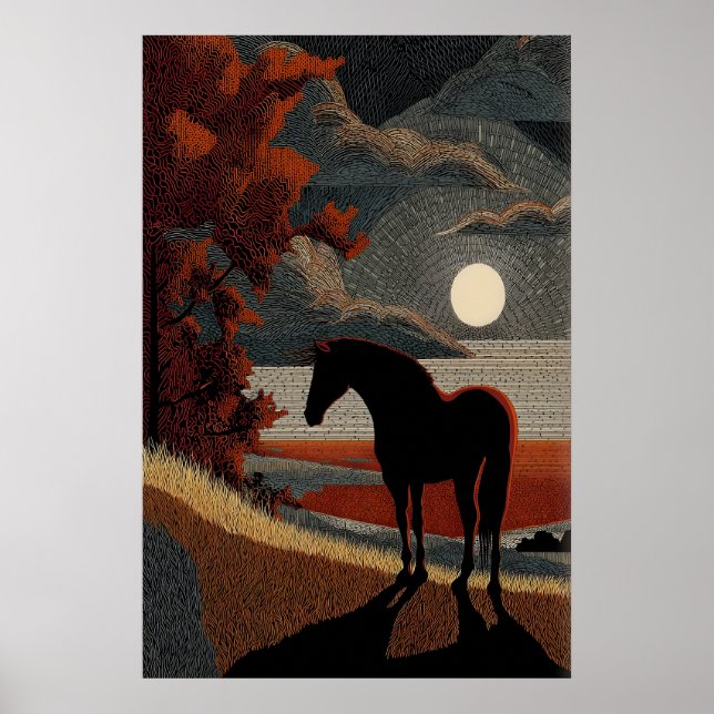 Horse Silhouette Art Print - Simple Moonlit (Front)