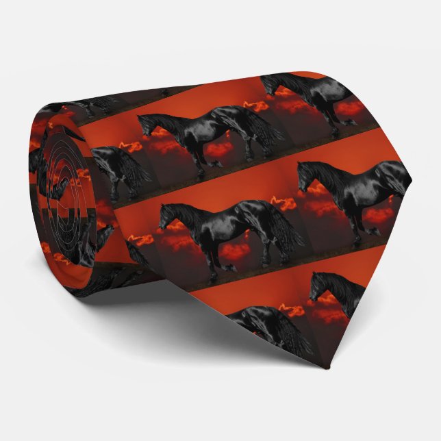 Horse silhouette at sunset neck tie (Rolled)