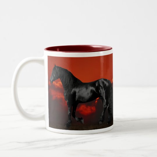Horse silhouette at sunset Two-Tone coffee mug