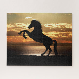 Horse silhouette at the sunset, Jigsaw Puzzle