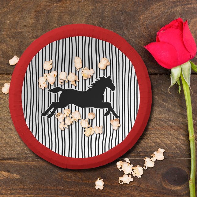 Horse Silhouette Black White Stripes Derby Paper Bowls (Creator Uploaded)