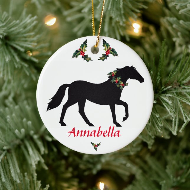 Horse Silhouette Custom Christmas Ceramic Ornament (Tree)