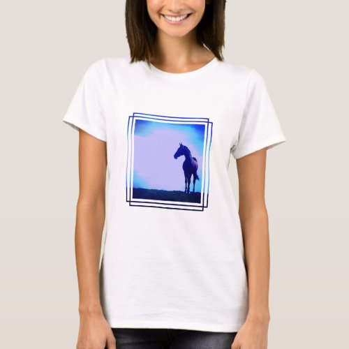Horse Silhouette Design Fitted Ladies Shirt