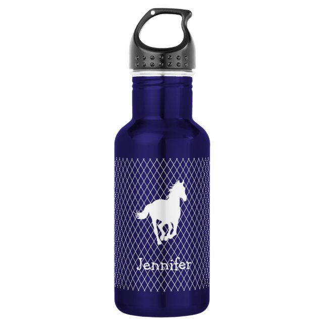 Horse Silhouette Diamond Pattern Custom Water Bottle (Front)