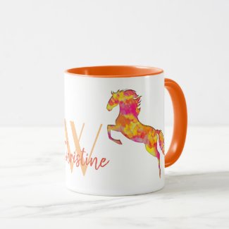 Horse silhouette Fire flames Monogram Name Elegant