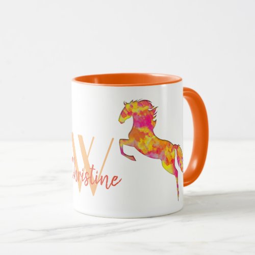 Horse silhouette Fire flames Monogram Name Elegant Mug