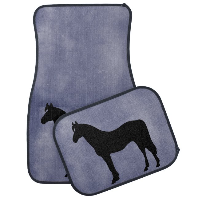 Horse Silhouette Icon Blue Floor Mats (Set)