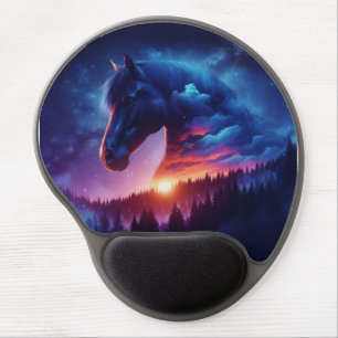 Horse Silhouette in a Sunset Forest Landscape Gel Mouse Pad