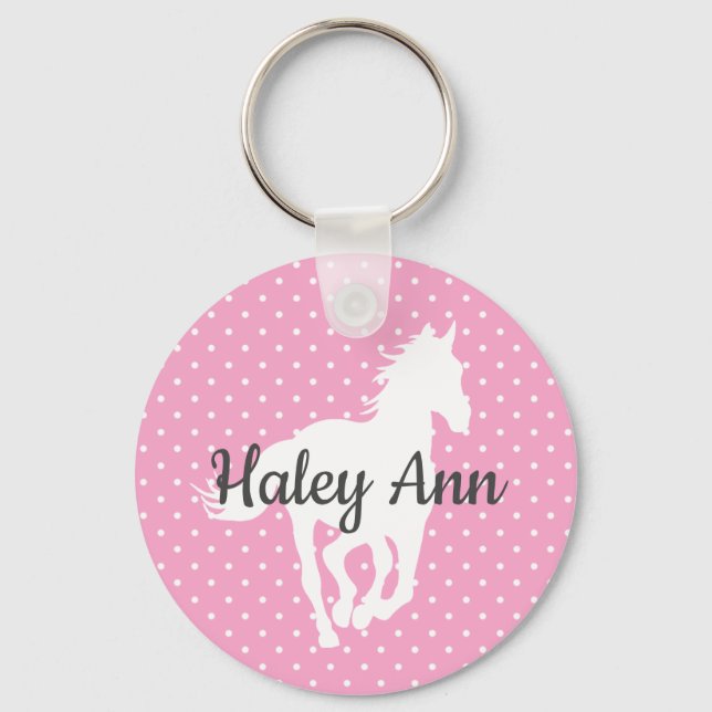 Horse Silhouette Polka Dots Name Keychain (Front)