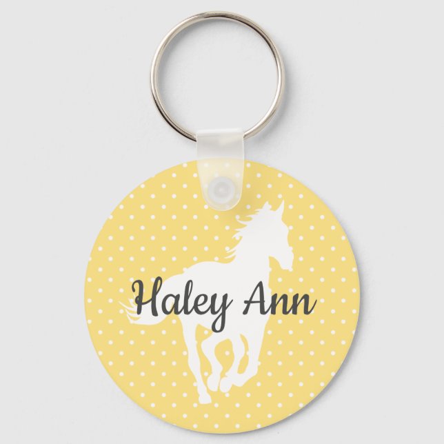 Horse Silhouette Polka Dots Name Keychain (Front)