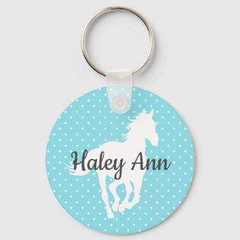 Horse Silhouette Polka Dots Name Keychain by AnyTownArt at Zazzle