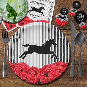 Horse Silhouette Red Roses Black Stripes Derby Paper Plates