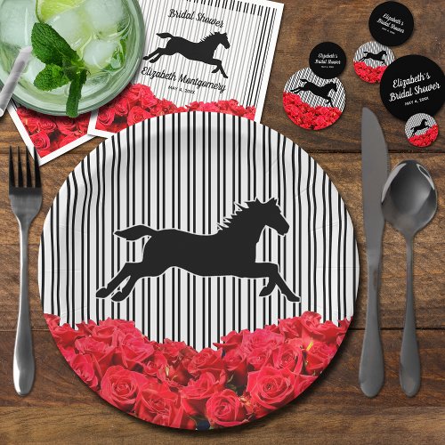 Horse Silhouette Red Roses Derby Bridal Shower Paper Plates