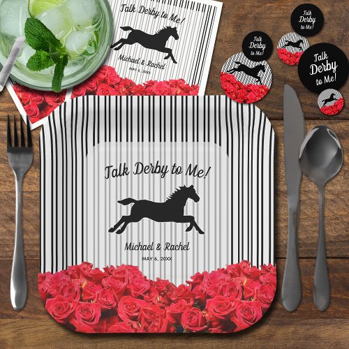 Horse Silhouette Red Roses Derby Party Paper Plates