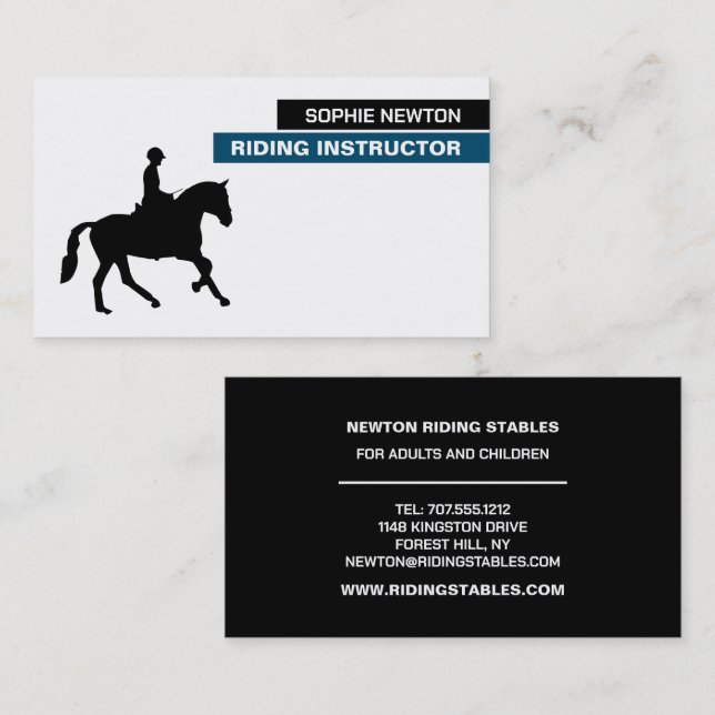 Horse Silhouette, Riding Instructor, Academy Business Card (Front/Back)
